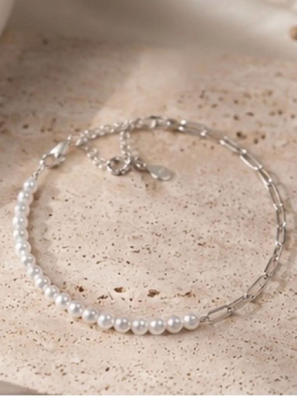 925 Sterling Silver Freshwater Pearl Paperclip Chain Bracelet